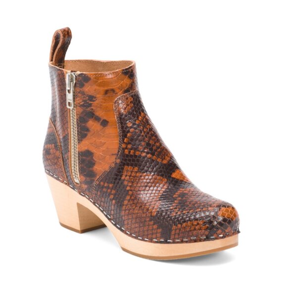 SWEDISH HASBEENS Snake Leather Zip It Emy Booties - Picture 1 of 2